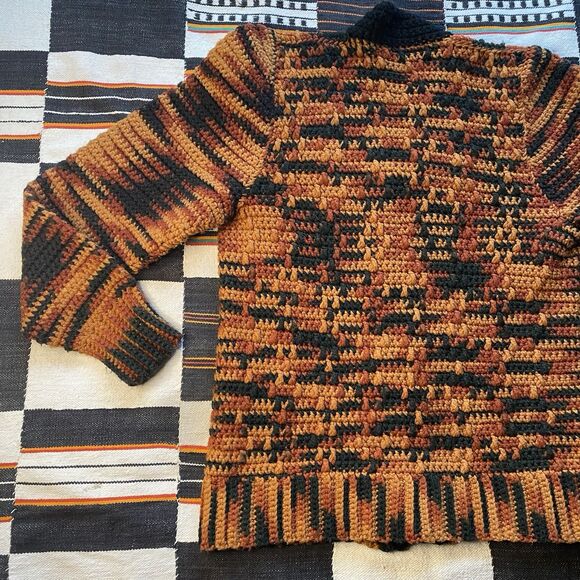 Vintage Handmade Knit Fall Button Up Sweater. OOAK. Medium. Autumn Harvest Vibes - Picture 4 of 15